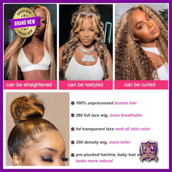 360 Lace Front Human Hair Wig, 26 Inch Body Wave, Medium Cap Size